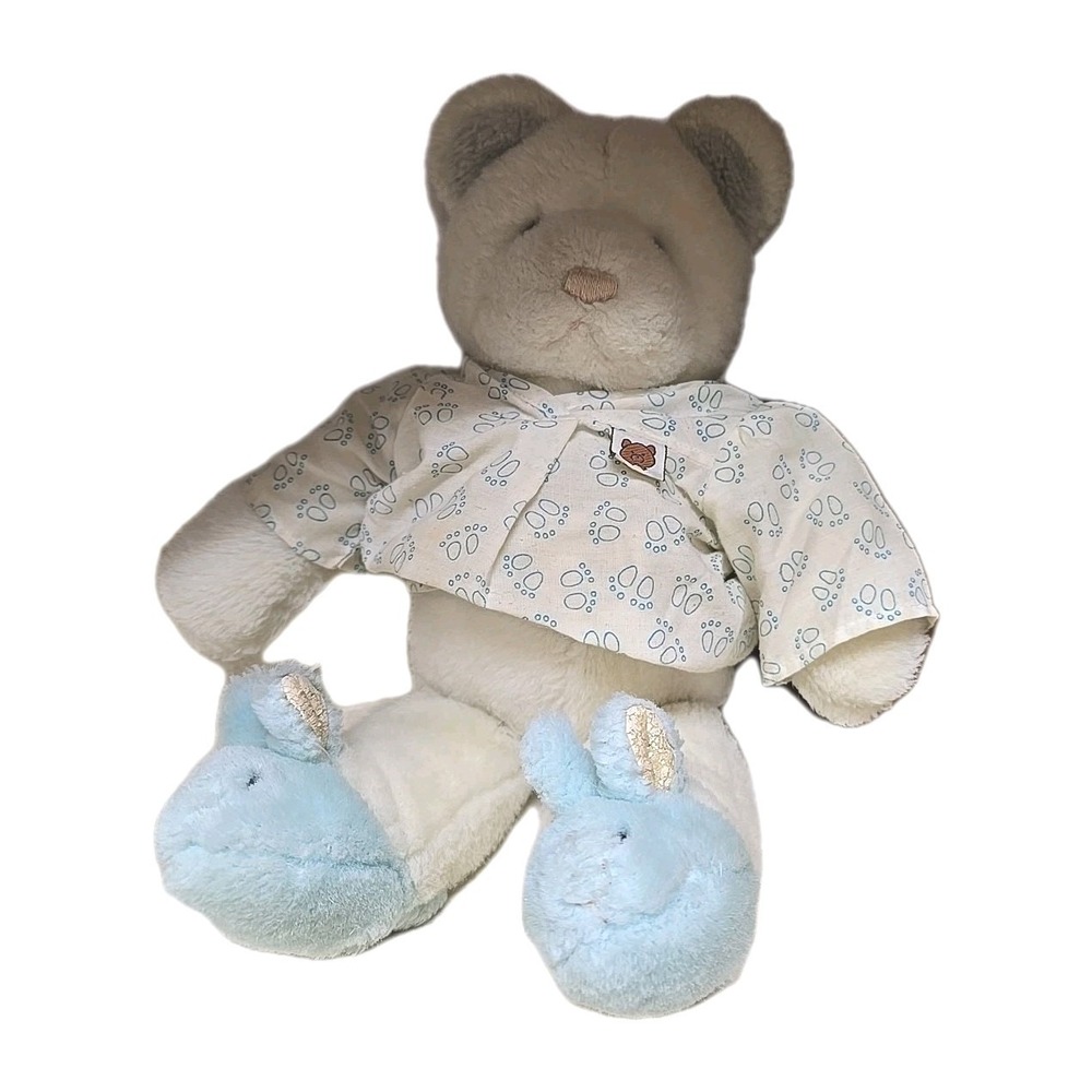Vintage 1985 Gund Teddy Bear White Plush 18" Hospital Patient Gown Bunny Slipper